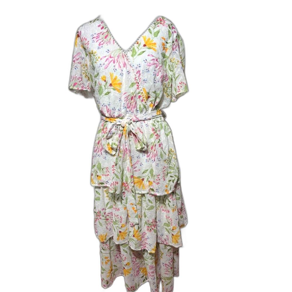 LoveColette Dress Maxi Large L White Tiered Floral Bridal Eyelet Garden Party